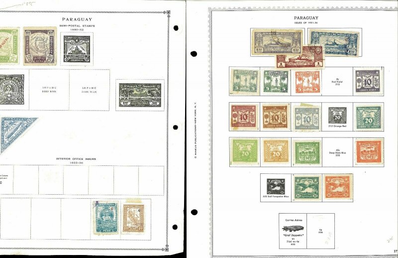 Paraguay 1907-1945 M & U on a MIx of Remaindered Pages. Mpstly Airmails.