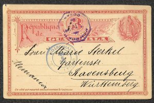 GUATEMALA H&G #4 POSTAL CARD COBAN TO HAVENSBURG WURTEMBERG GERMANY 1901