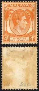 Straits Settlements SG280 KGVI 4c Orange Die 1 Mint (part gum) Cat 35 pounds