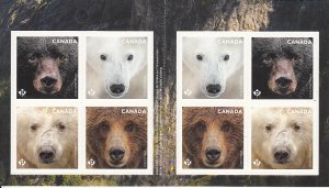 Canada 2019 MNH Booklet of 8 4 different Bears