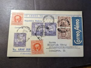 1932 Bolivia Airmail LZ 127 Graf Zeppelin Cover Chocabamba to Altenwald Germany