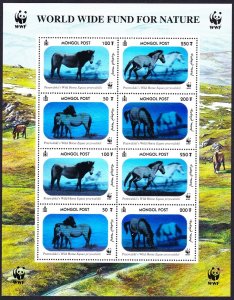 Mongolia WWF Przewalski's Horse Hologram Sheetlet of 2 sets 2000 MNH