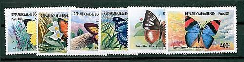 Bolli 0003   BENIN -  2001 BUTTERFLIES FARFALLE - MNH 6 Values