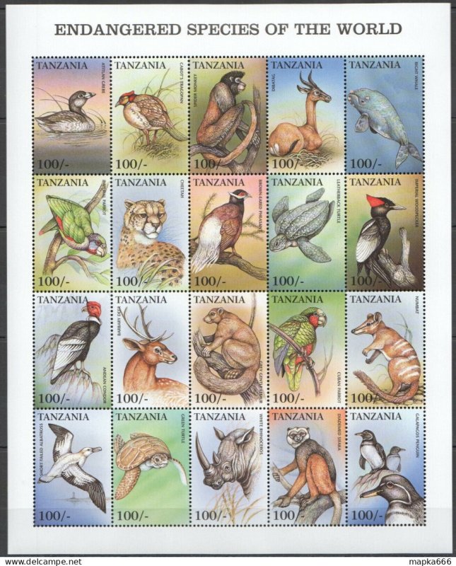 Pk163 Tanzania Fauna Animals Birds Marine Life Endangered Big Sh Mnh Stamps