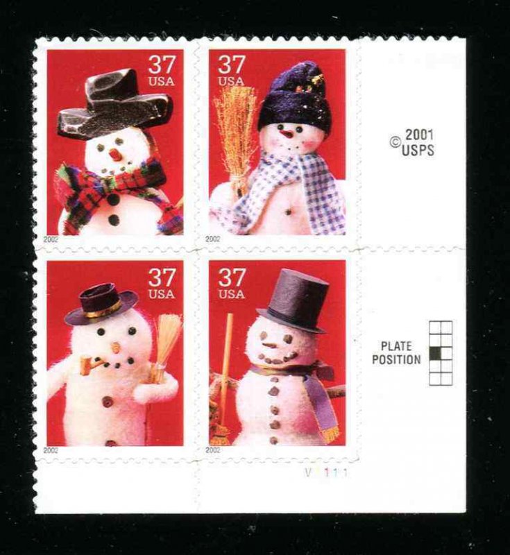 3676 - 3679 3679a Snowmen Plate Block Lower Right Position