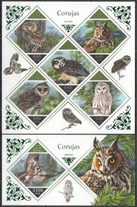 HM0801 2018 GUINEA-BISSAU OWLS BIRDS OF PREY FAUNA ! FOIL #10055-9+BL1732 MNH