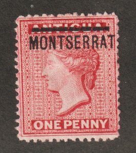 1876 Montserrat ovpt Antigua - Sc# 1 - One Penny, Queen Victoria - MH Cv$30