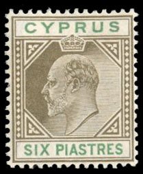 Cyprus #55 Cat$32.50, 1904 6pi olive brown and green, hinged