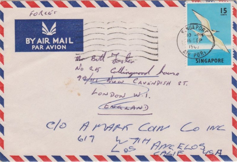 Singapore 15c Black-Naped Tern 1969 Singapore, Air Port Forces Airmail to Lon...