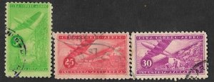 SE)1954 CUBA SUGAR INDUSTRY SERIES, AIRCRAFT AND EVAPORATORS, 3 USED STAMPS