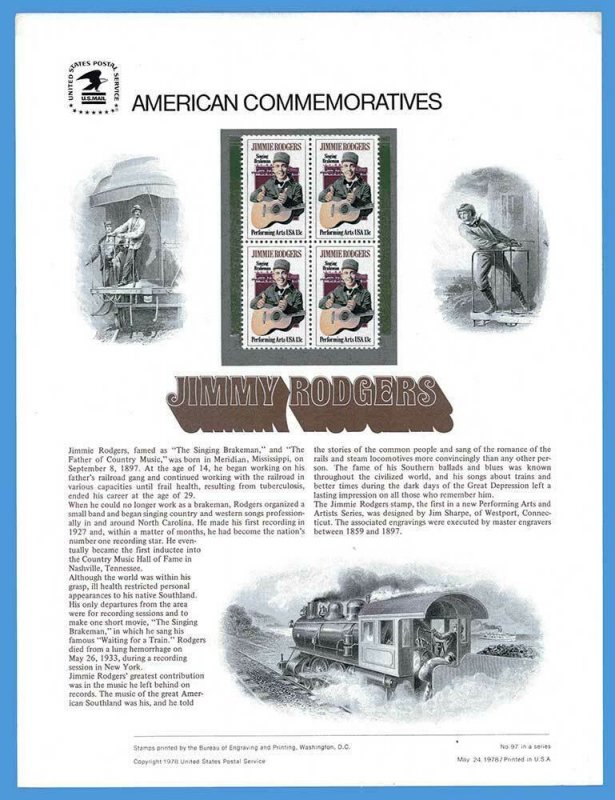 USPS COMMEMORATIVE PANEL #97 JIMMIE RODGERS #1755 