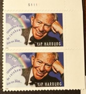 US # 3905 Edgar Yip Harburg joined pair with plate # 37c 2005 Mint NH