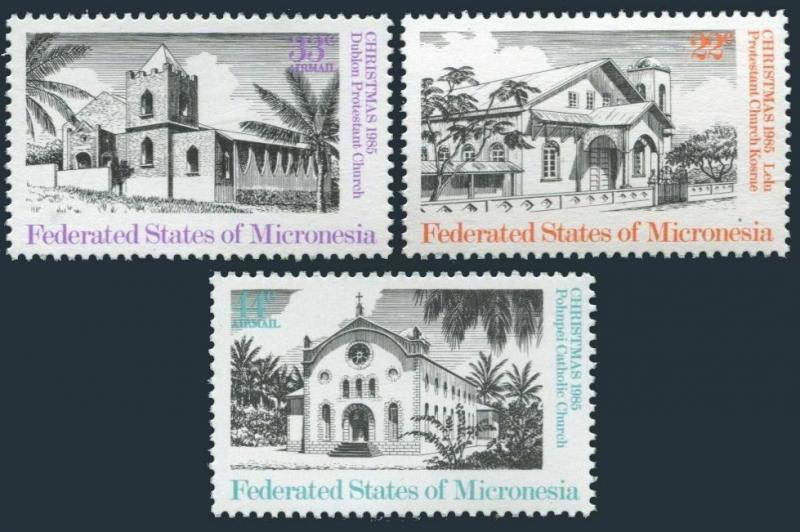 Micronesia 24,C13-C14,MNH.Michel 37-39. Christmas 1985.Churches.