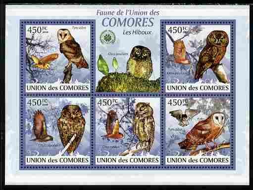 The Comoros 2009 BIRDS OWLS Sheet Perforated Mint (NH)