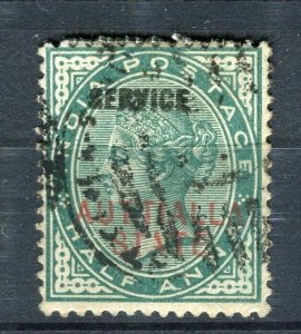 INDIA; PATTIALLA 1885 classic QV Service issue used 1/2a. AUTTIALLA VARIETY