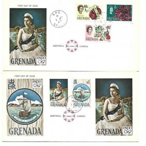 Grenada 1967 Sc# 241-45 Canadas Expo '67 on two monarch size  FDCs 