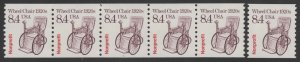 U.S #2256 MNH Plate# 1 Strip of 5  8.4¢ Bureau Precancel Non-Profit Wheel Chair