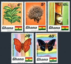 Ghana 331-335, MNH. Michel 342-346. Rubber,Tobacco, Butterflies,Porcupine, 1968.