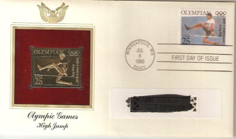 US 2497 FDC Olympian High Jump Ray Ewry & Gold Replica