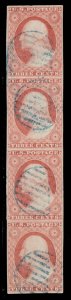 MOMEN: US STAMPS #11 USED STRIP OF 4 VF/XF PF CERT LOT #88969