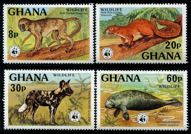 HERRICKSTAMP GHANA Sc.# 621-24 W.W.F. Animals Stamps Mint NH