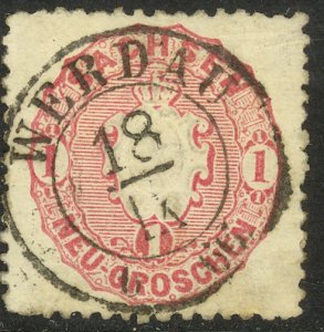 SAXONY / GERMAN STATES 1863 1ng ARMS Sc 17 w WERDAU Sock on the Nose Cxl VFU