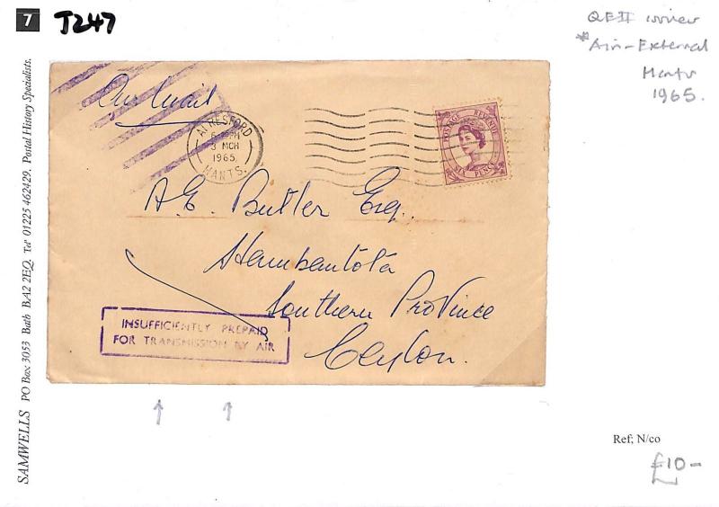 QEII GB WILDING Air External Hampshire Ceylon {samwells-covers}PTS 1965 GT247