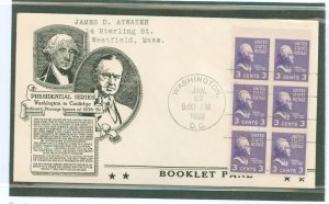 US 807a 1939 3c Jefferson (part of the presidential/prexy series) booklet pane six on an addressed first day cover with an Ander