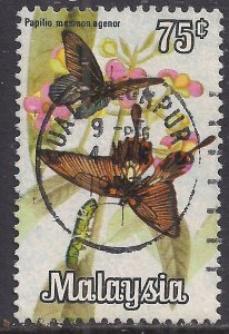 Malaysia 1970 QE2 75c Butterflies SG 67 used ( F116 )