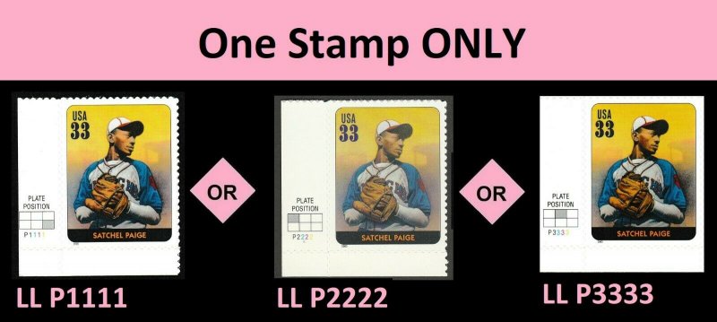 US 3408p Legends of Baseball Satchel Paige 33c plate single MNH 2000