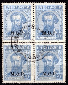 Argentina 1936 Sc#OD313 MARTIN GUEMES ovpt.M.O.P. Block of 4 USED