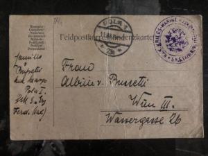 1914 SMs Erzherzof Pola Austria Navy Feldpost KuK Postcard Cover To Vienna WW1