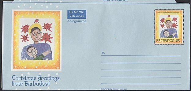 BARBADOS 65c Christmas aerogramme unused....................................K298