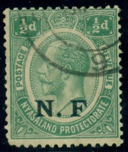 GERMAN EAST AFRICA (Brit) #N101, 1/2p green, used, MISSING PERIOD ERROR unlisted