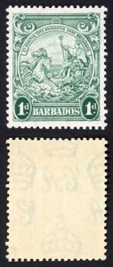 Barbados SG249b 1d Blue-green Perf 13.5 x 13 U/M  Cat 5 pounds