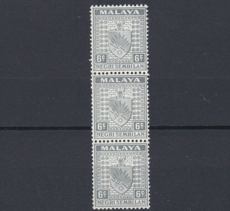 MALAYA  NEGRI SEMBILAN  1935 - 41  S G 28  6C  GREY STRIP OF 3  MNH 