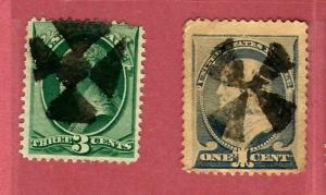 1800s US Stamp w/ Fancy Cancels: Typical Bold CROSS Designs ~ Free Shipping..T2