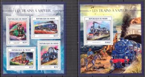 Niger 2016 Steam Trains Locomotives (2) Sheet + S/S MNH