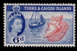 TURKS & CAICOS ISLANDS QEII SG244, 6d carmine-rose & blue, M MINT. 