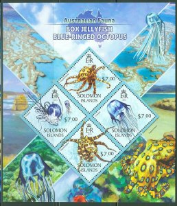SOLOMON ISLANDS 2013 AUSTRALIAN FAUNA  BOX JELLYFISH & BLUE RINGED OCTOPUS SHEET