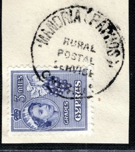 CYPRUS QEII RURAL SERVICE Postmark *MANDRIA, PAPHOS* CDS 3m Stamp LGREEN63