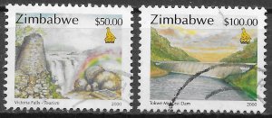 Zimbabwe Scott 852-853 Used Tourism issues of 2000,  Victoria Falls, Mukorsi Dam