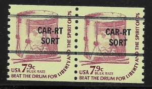 US Scott #1615Va, PAIR 1976 Beat the Drum 7.9c FVF MNH pre-cancel