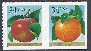 #3491-3492 34c Apple and Orange Booklet Pair 2001 Mint NH