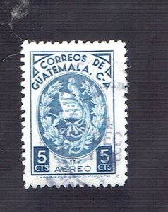 GUATEMALA SCOTT#C337 1967 5c COAT OF ARMS - BLUE - USED