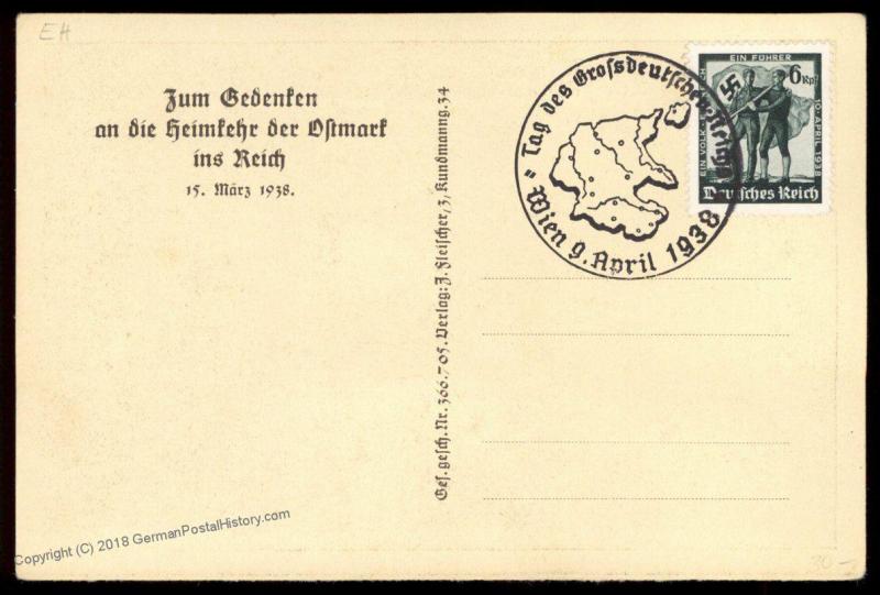 3rd Reich Austria Germany 1938 Adolf Hitler Anschluss Propaganda Card 90781