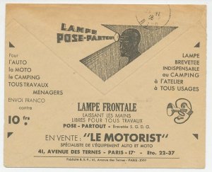 Postal cheque cover France 1936 Lamp - Car - Motorcycle - Camping - Light