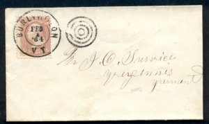 1860, 3¢ tied BURLINGTON VT and Concentric Rings cancel, VF