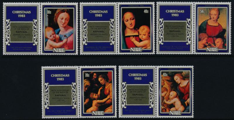 Niue 395-9 + label MNH Christmas, Art, Raphael