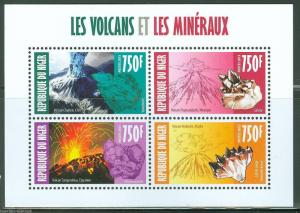 NIGER 2013 VOLCANOES & MINERALS  SHEET OF FOUR MINT NH